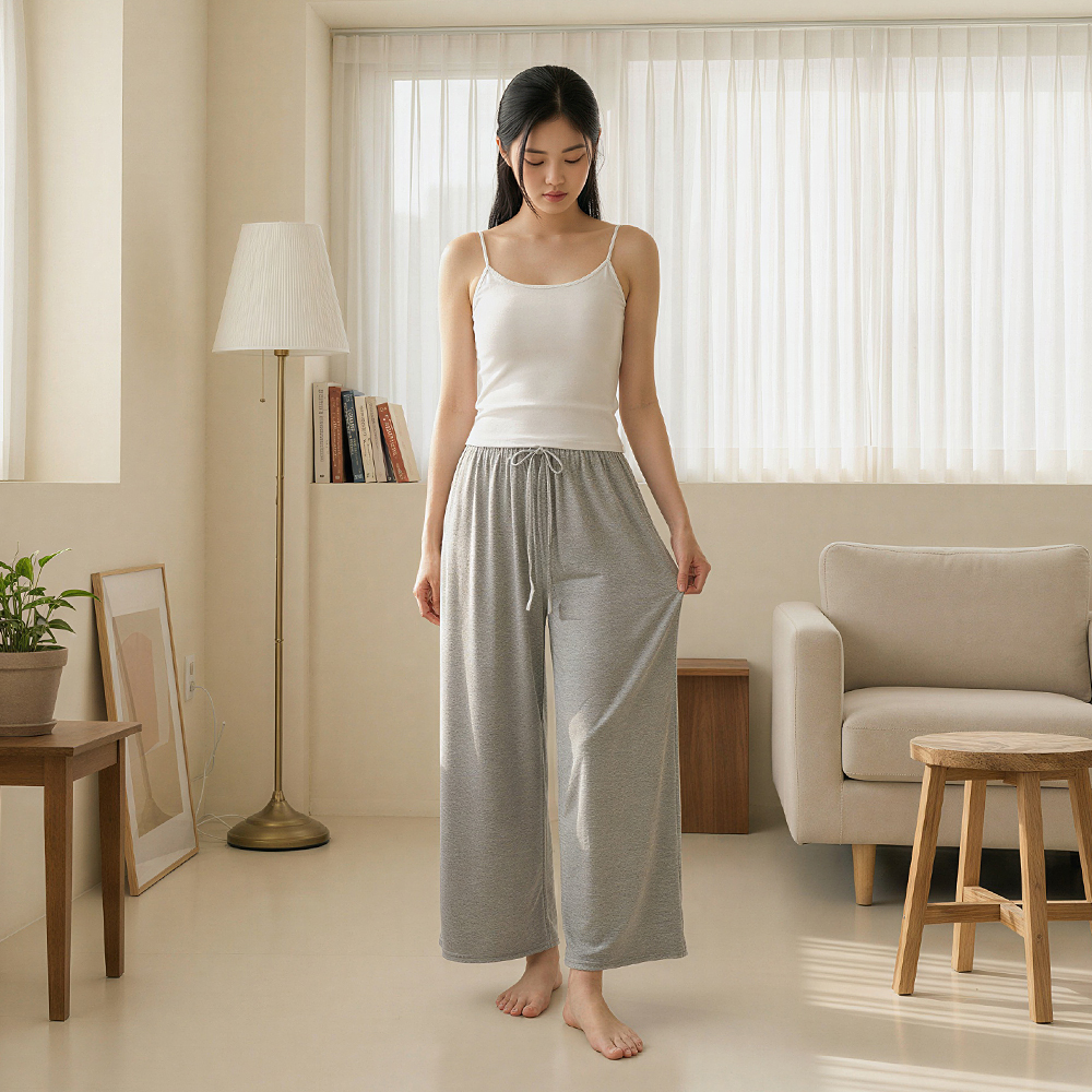 힙핑크 [빅사이즈] 올데이 이지 레이온 9부 와이드 팬츠 - 상품 이미지
