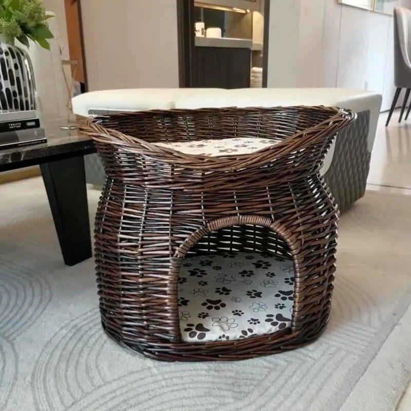 2층 고양이 라탄 숨숨집 수공예 천연 라탄 소재 통기성 좋은 튼튼한 베어 네스트 L 대형 - 상세 이미지 5