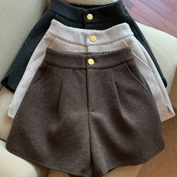 하이 여성 모직 숏 팬츠 데일리 여성 핀턱 반바지 부드러운 - 상품 이미지