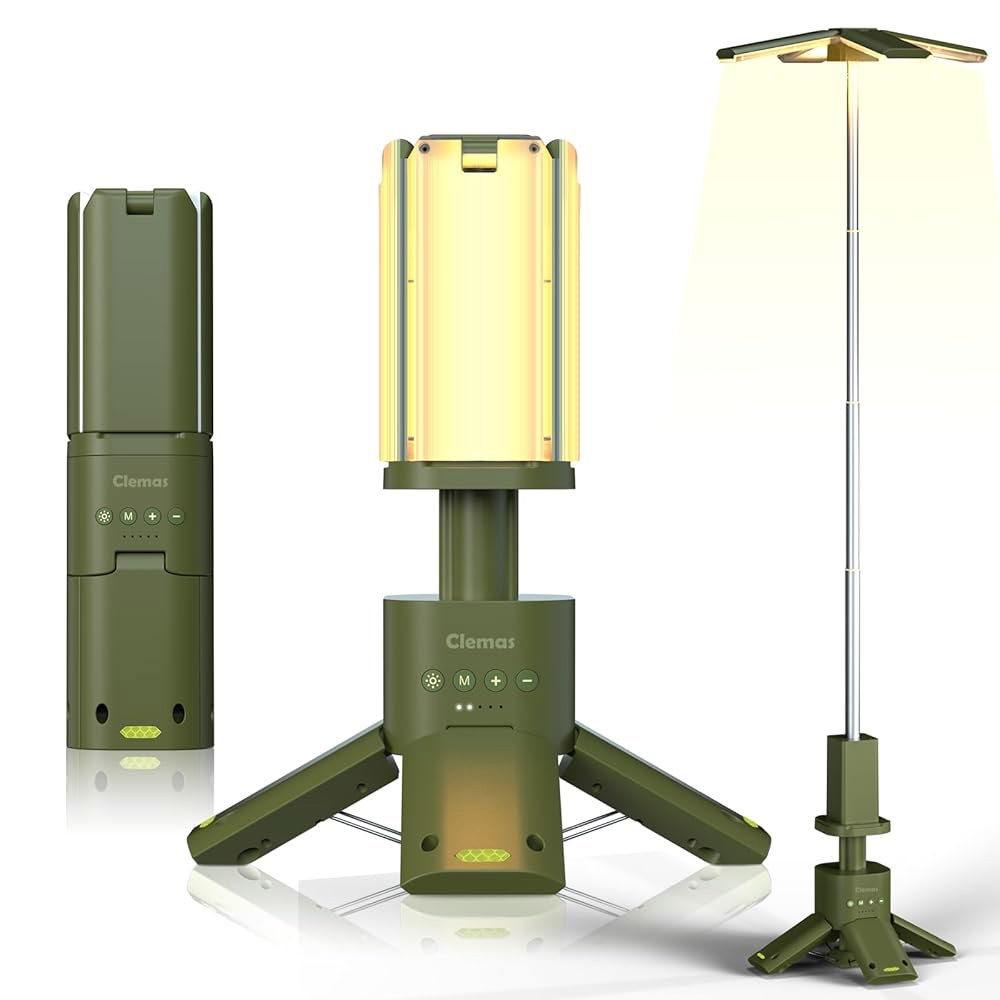 망원 캠핑 조명 충전식 14,000mAh LED 다기능 마그네틱 랜턴 작업 현장 무선 조광 텐트 램프 휴대용 전원 공급 장치 6000LM IPX5 방수(그린) White - 상품 이미지