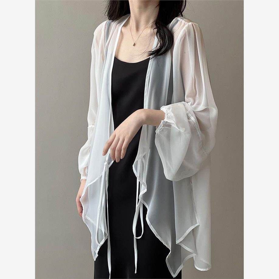 쉬폰시스루가디건 여성 롱로브 숄 볼레로 여름 - 상세 이미지 5