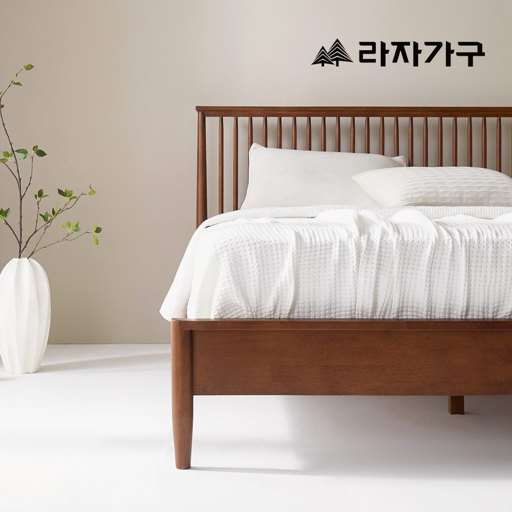 라자가구 아든 SE0 클래식 빗살 헤드 고무나무 원목 침대 퀸 Q+필로우탑_내추럴 - 상세 이미지 3