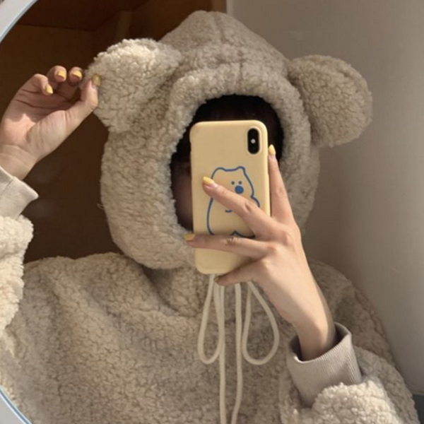 루즈핏 테디 후드 티 곰돌이 여성 뽀글이 후드 티 - 상품 이미지