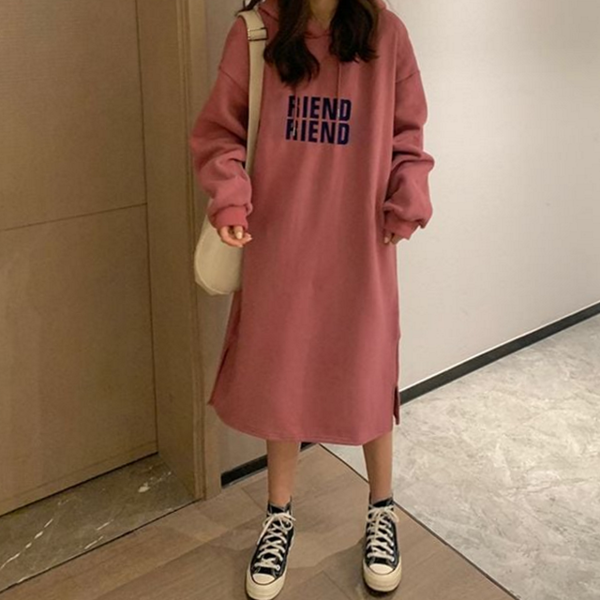 루즈핏 기모 롱 원피스 빅사이즈 기모 후드 원피스 데일리 - 상품 이미지