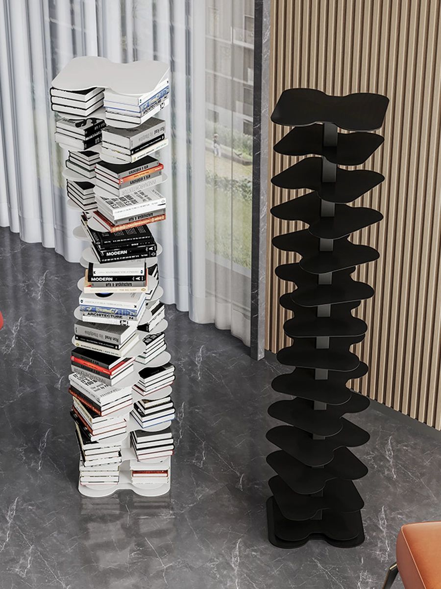 회오리책장 회전형 원형 책꽂이 인테리어 북타워 서재 블랙 책장 12칸 36x36x158 - 상세 이미지 3