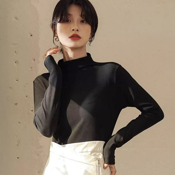 여성 하프넥 티셔츠 데일리 여자 반목 폴라티 - 상품 이미지
