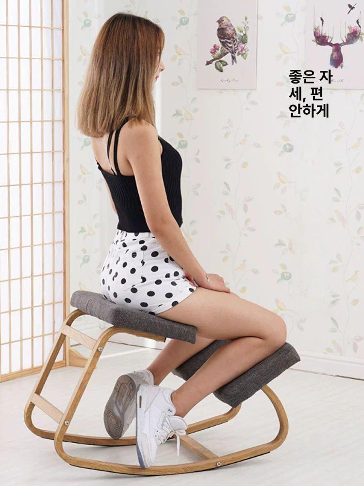 바른자세 무릎의자 자세 교정용 인체공학적 척추 지지 흔들 원목 등받이 무릎받이 장시간 소프트 가죽 블랙 강철 받침대 팔걸이 없음 - 상세 이미지 2