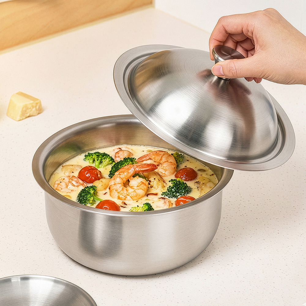 로긴 크리니티 무연마 스텐 냄비 통5중 인덕션 뚝배기 16cm 솥밥 계란찜 - 상품 이미지