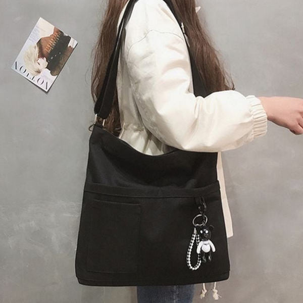 빅사이즈 여성 숄더백 캐주얼 학생 숄더백 캔버스 데일리 가방 무지 - 상품 이미지