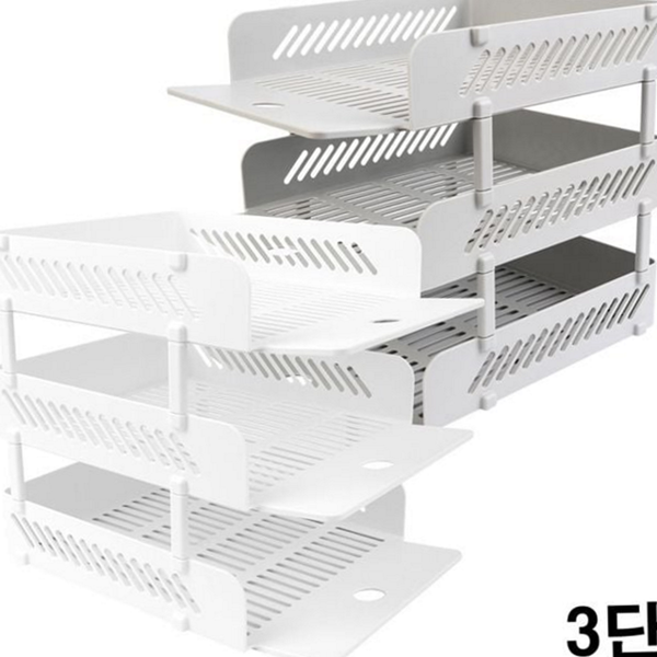 사무실 3단 서류 정리함 다단 플라스틱 서류함 조립형 책상 - 상품 이미지