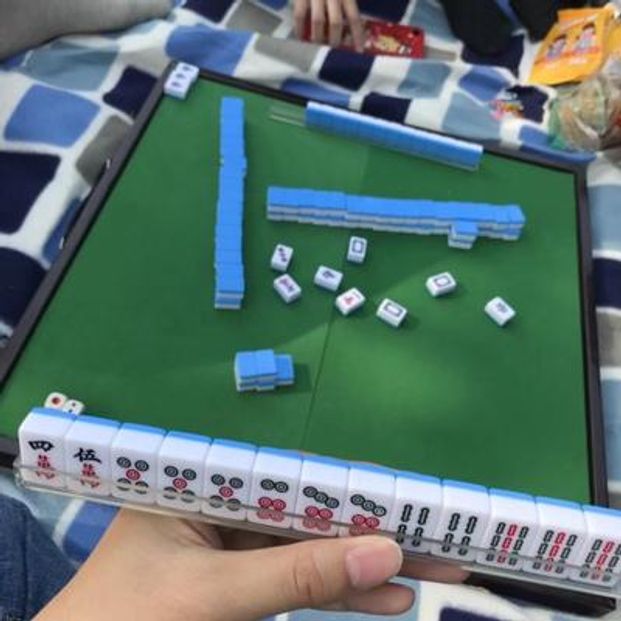 마작 테이블 가방 휴대용 접이식 미니 고급 진갈색 목재 케이스 녹색 펠트 마작 패 풀세트 20 제이드화이트 - 상세 이미지 4