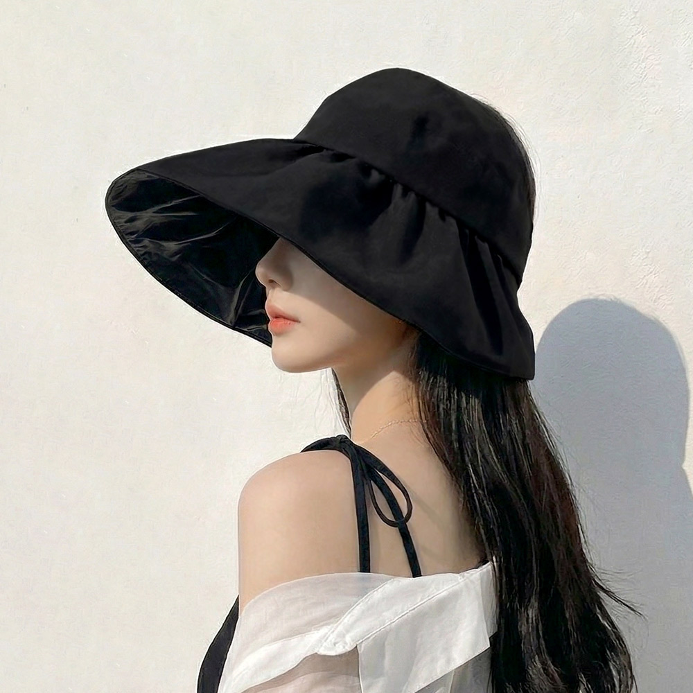 자외선차단 햇빛차단 돌돌이 썬캡 챙넓은 모자 리뉴얼 블랙, FREE(One size) - 상품 이미지