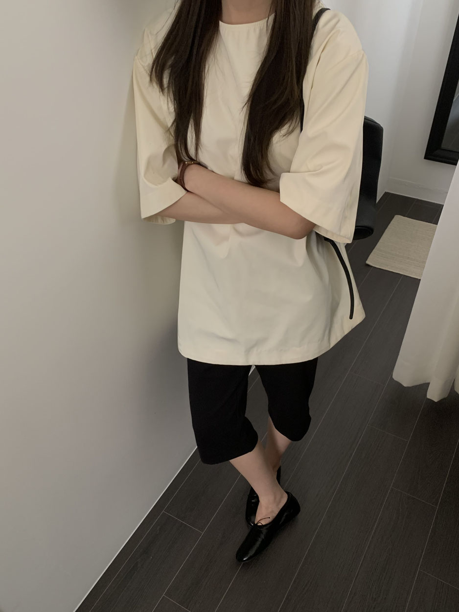 바스켓 카프리팬츠 6부 스판 밴딩 팬츠 (블랙) 이미지 2