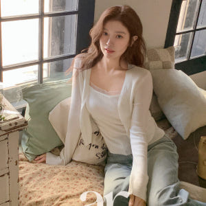 [울함유] 골지 셔링 캡나시 크롭 긴팔 가디건 세트 st3023 착용 후기 | 사이즈/핏 총정리 - 상품 이미지 4
