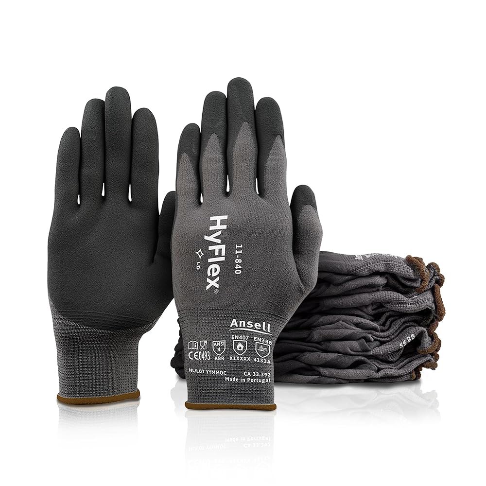Ansell HyFlex 11-840 인체공학적 내마모성 나일론 스판덱스 니트릴 코팅 자동차, 제조용 산업용 장갑 1 Pair Size 6 (XS) - 상품 이미지