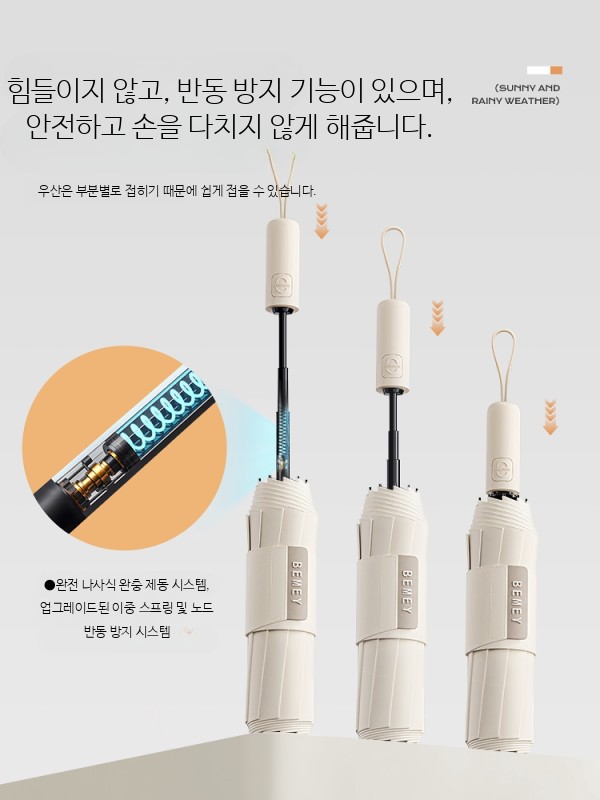 3단자동우산 대형 방풍 접이식 튼튼한 남녀공용 경량 휴대용 양산 겸용 학생용 - 상세 이미지 4