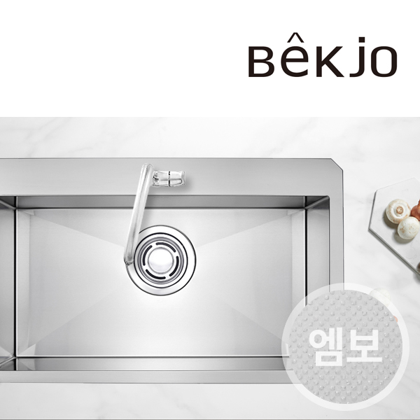 백조씽크 엠보 스텐 엣지 사각 리폼 씽크볼 인셋설치 3.5T 사일런트 싱크볼 수전홀 타공 CESWSR8635 세트 - 상품 이미지