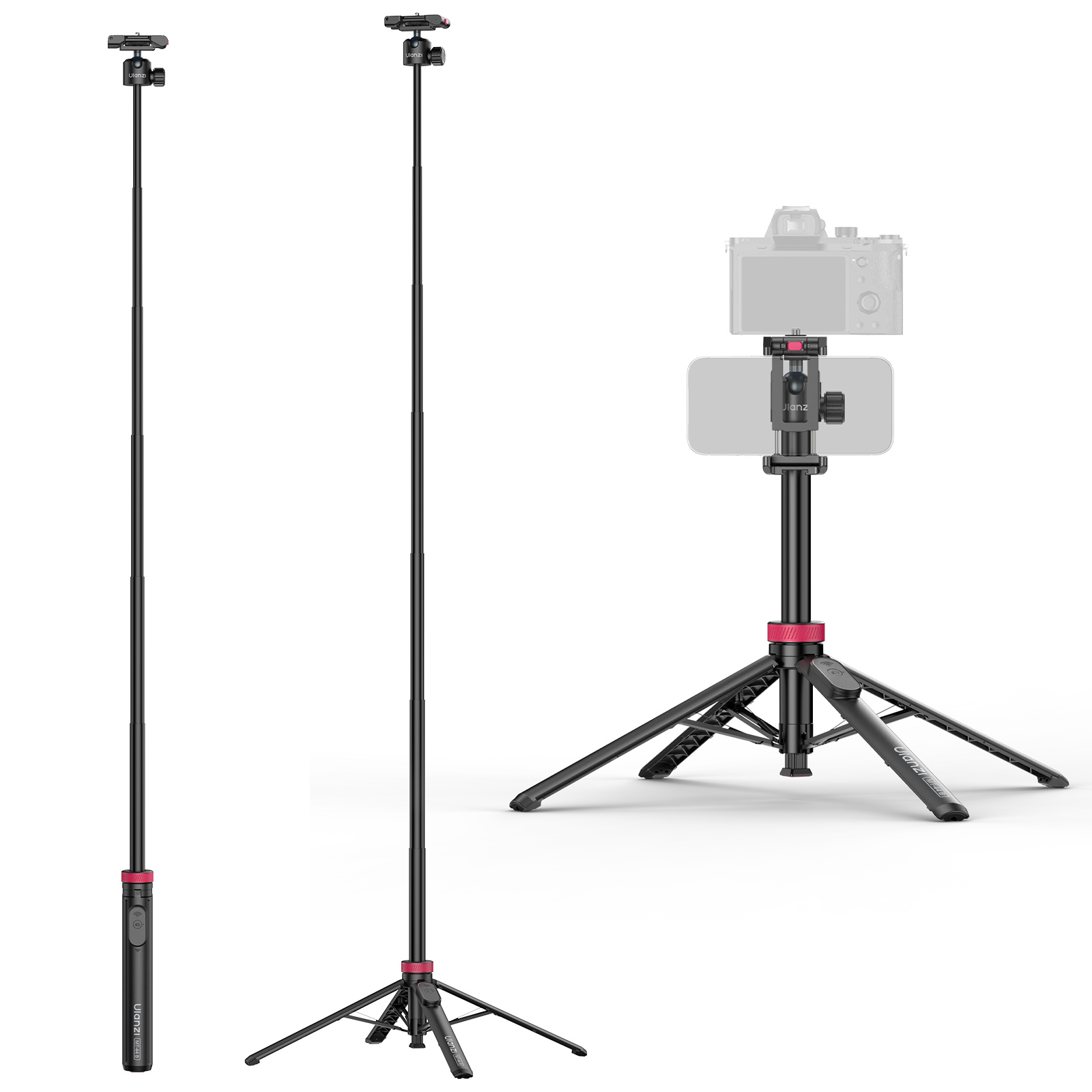 울란지 MT-44 PRO 카메라 스마트폰 6단 오토 팝업 블루투스 삼각대 셀카봉 블랙 - 상세 이미지 2