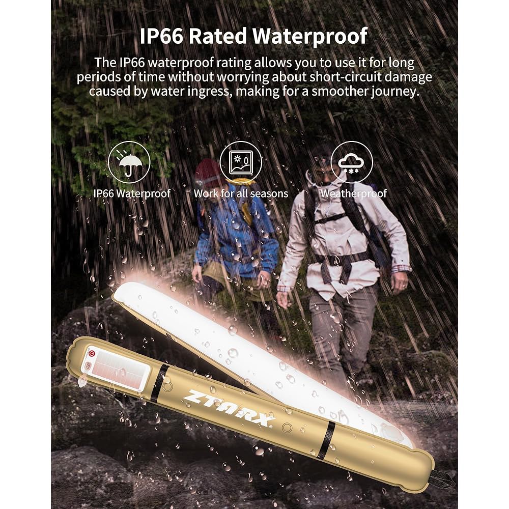 충전식 캠핑 라이트 바, 풍선 LED 랜턴 튜브, USB-C/태양열 전원, IP66 등급, 2000mAh 역충전, 마그네틱/행잉 텐트 라이트, 1팩(카키) Green 1 - 상세 이미지 3