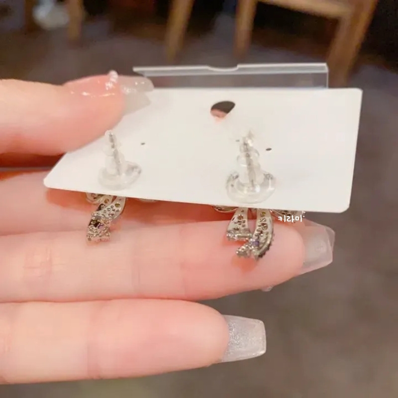 트윙클 컬러보석 포인트 925실버 리본 스터드귀걸이 이미지 6