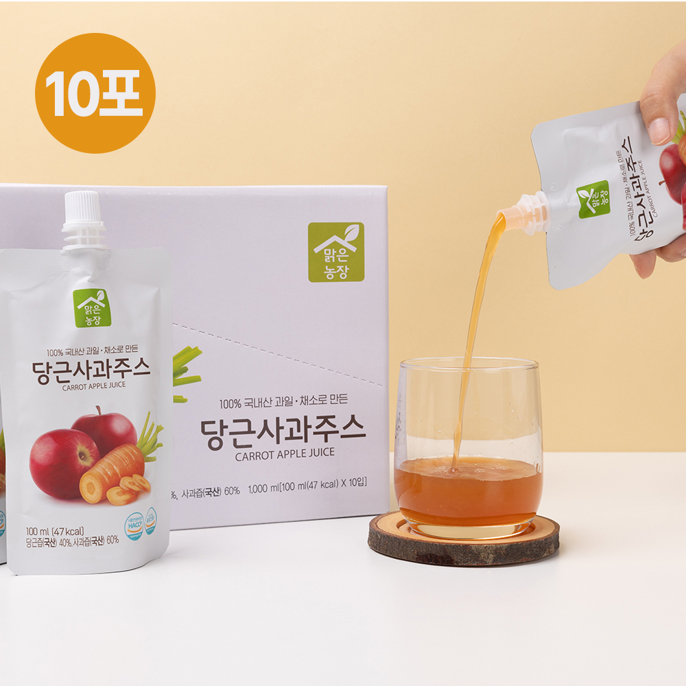 맑은농장 100%국내산 당근 사과 주스 100ml x 10개입 과채 과일 주스 - 메인 이미지