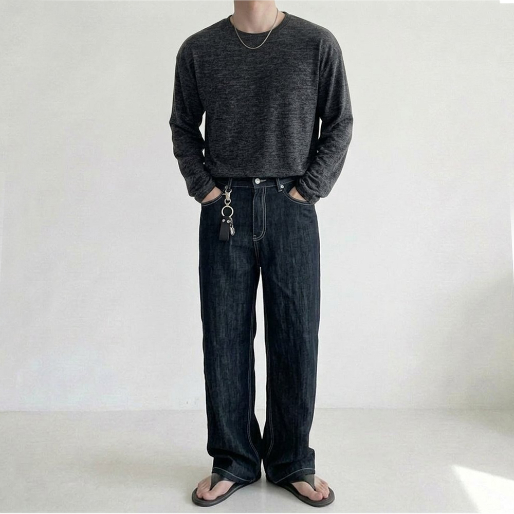 남성 여름 와이드 청바지 린넨 팬츠 긴바지 인디고, M - 상세 이미지 3