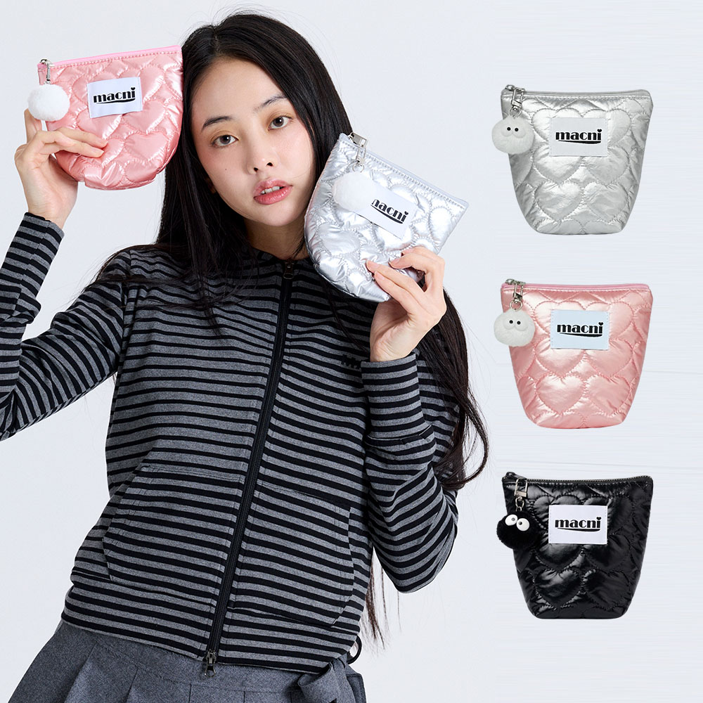 마크니 하트 퀼팅 스탠디 파우치 3컬러 - 상품 이미지