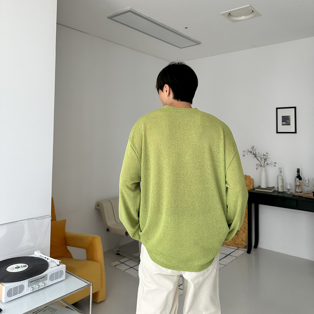 남자 여름긴팔티 구김없는 오버핏 시스루 바캉스 린넨 티셔츠 - 상세 이미지 3