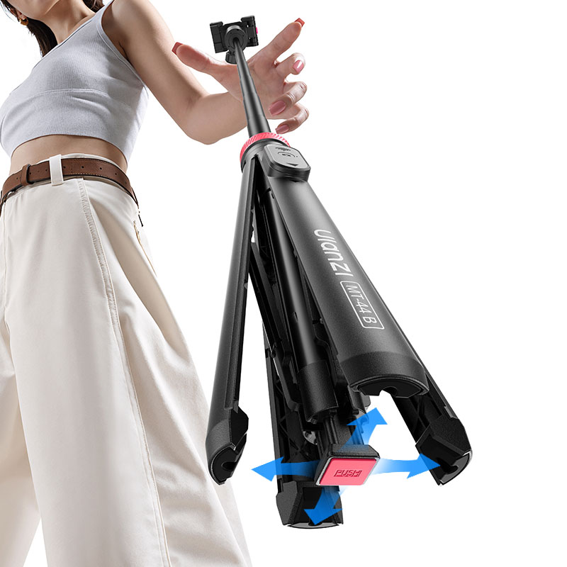 울란지 MT-44 PRO 카메라 스마트폰 6단 오토 팝업 블루투스 삼각대 셀카봉 블랙 - 상품 이미지