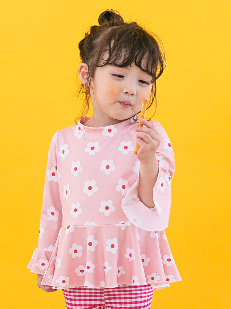 송이래쉬가드 여아 아동 플라워 꽃 파스텔 자매룩 원피스 수영복 물놀이 자외선 차단 - 상세 이미지 2