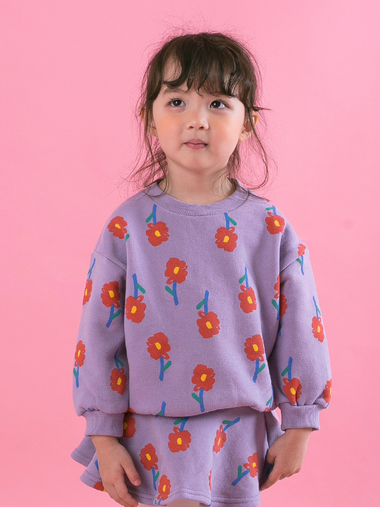 동백이기모맨투맨 여아 아동 플라워 꽃 데일리룩 등하원룩 자매룩 티 - 상품 이미지