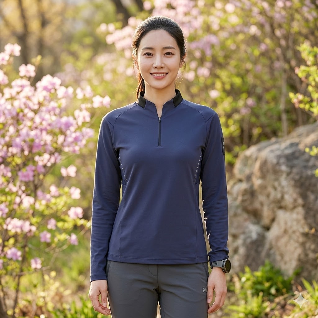 MILLET 밀레 여성 봄 아웃도어 스판 이태리 원단 반집업 등산 긴팔티셔츠 - 상품 이미지