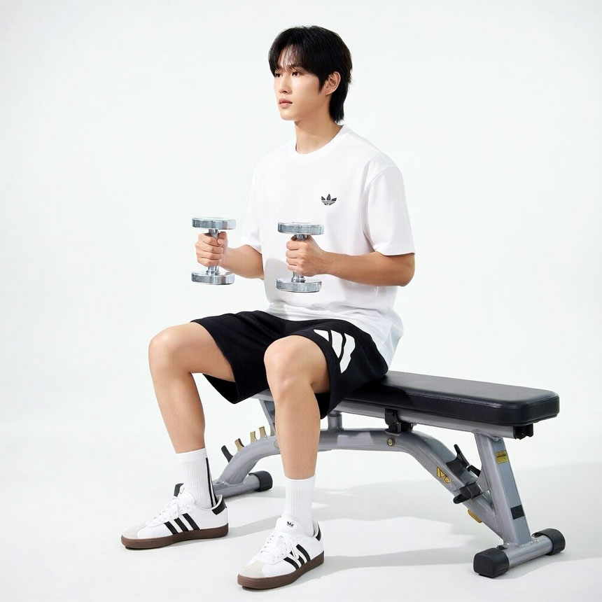 아디다스 에센셜 빅로고 5부 프렌치테리 남자 헬스 트레이닝 반바지 JE8956 이미지 3