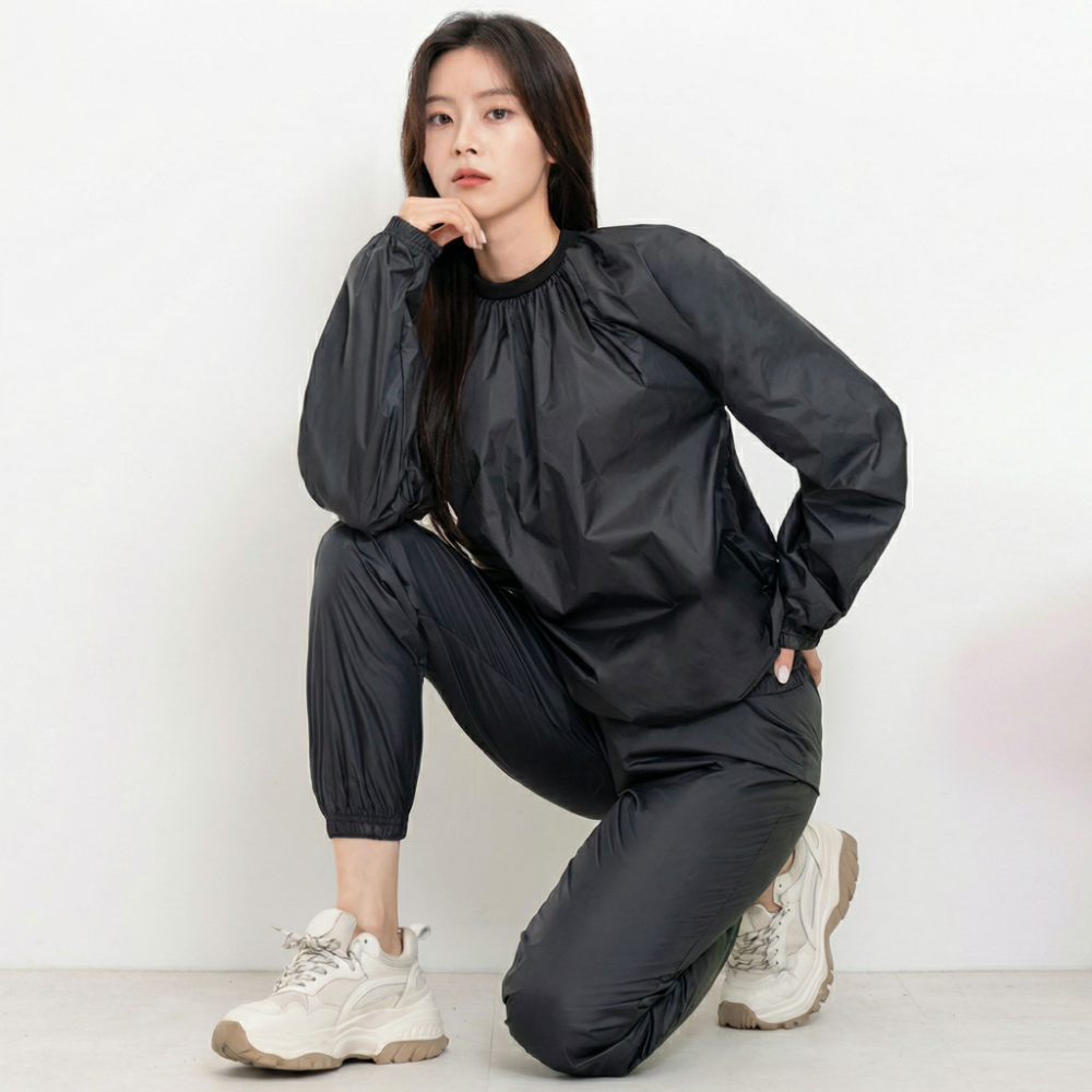 여성 다이어트 심플 땀복 세트 런닝복 조깅복 운동복 헬스복 XL 2XL - 상세 이미지 2