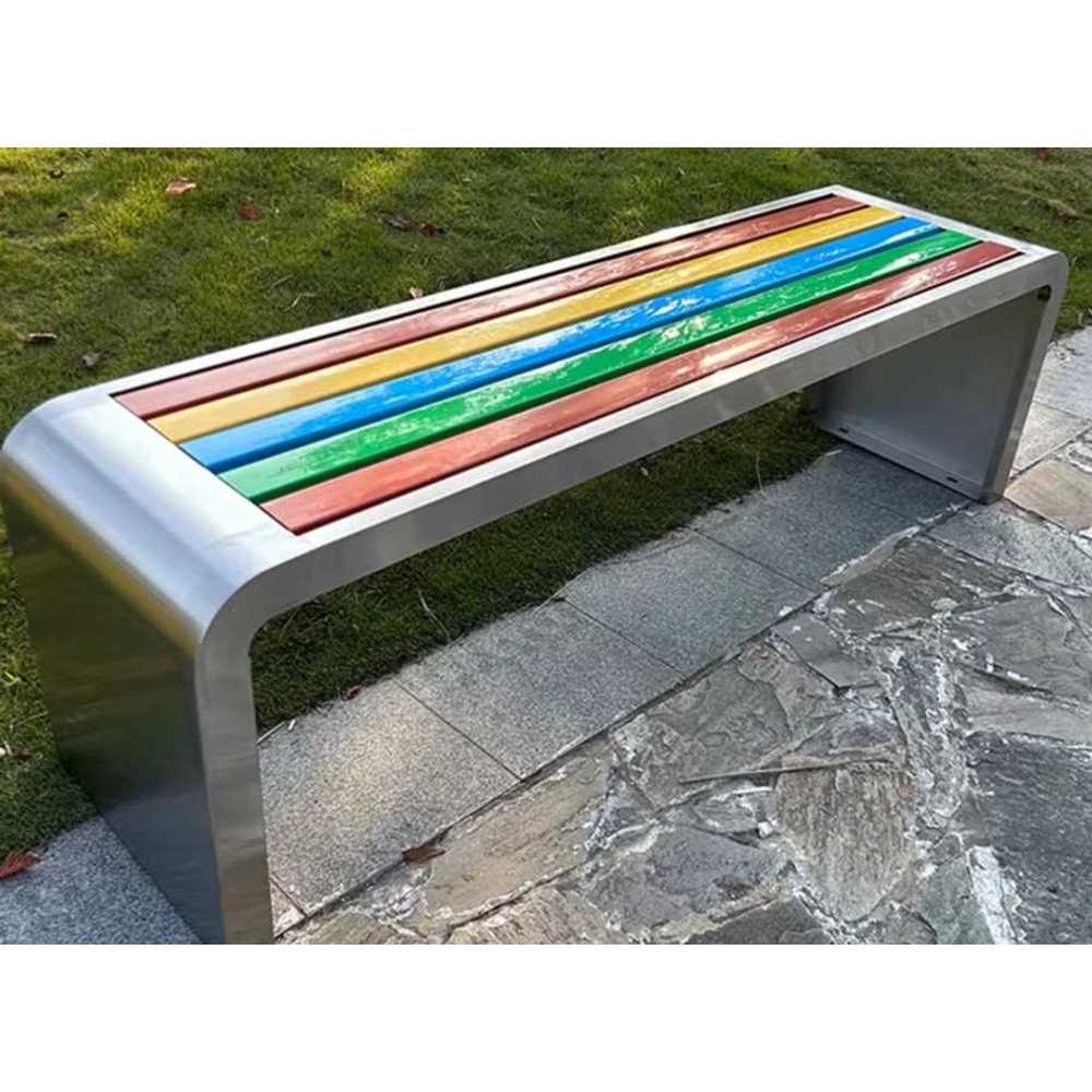 벤치 의자 스텐 공원 쇼핑몰 무지개 버스정류장 체어 120x40x45 - 상품 이미지