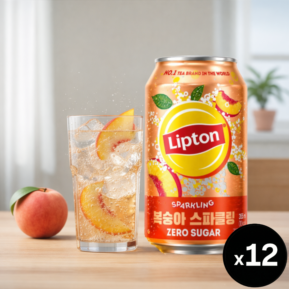 롯데 립톤 제로 복숭아 스파클링, 355ml, 12개 - 상품 이미지