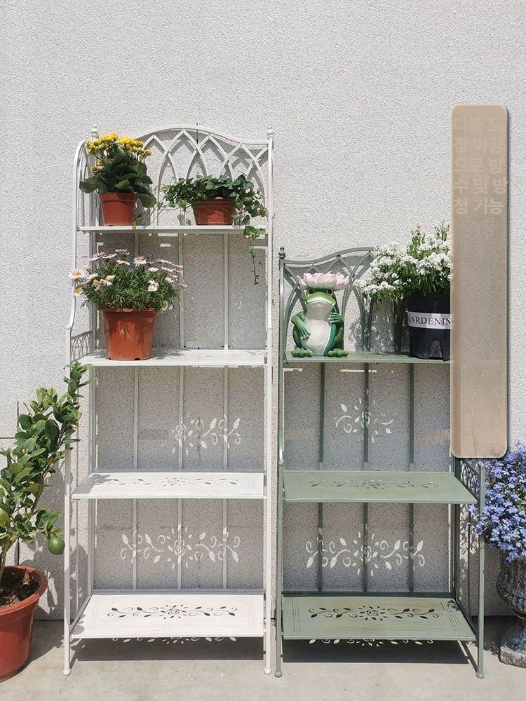 빈티지 철제원형 화분선반 화분대 A 베란다 가든 거치대 A 계단식 그린 63x30x150cm - 상세 이미지 4