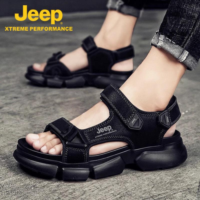 Jeep 남성 가죽 스포츠 샌들 발편한 여름 쿠션 슈즈 - 상품 이미지