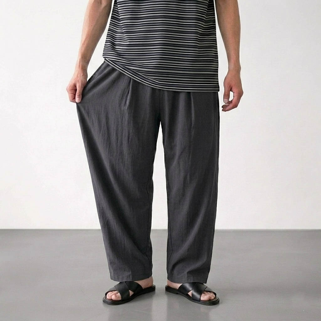 1+1 남자핀턱바지 남자밴딩팬츠 남성여름슬렉스 남자와이드팬츠 - 상세 이미지 3