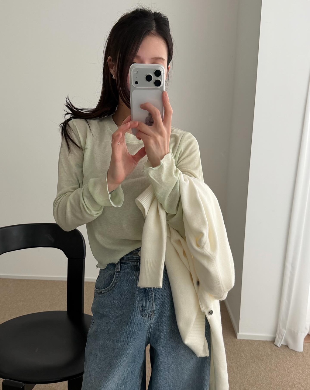 헤베너 여성 봄 여름 시스루 레이어드 이너 티셔츠 - 상품 이미지