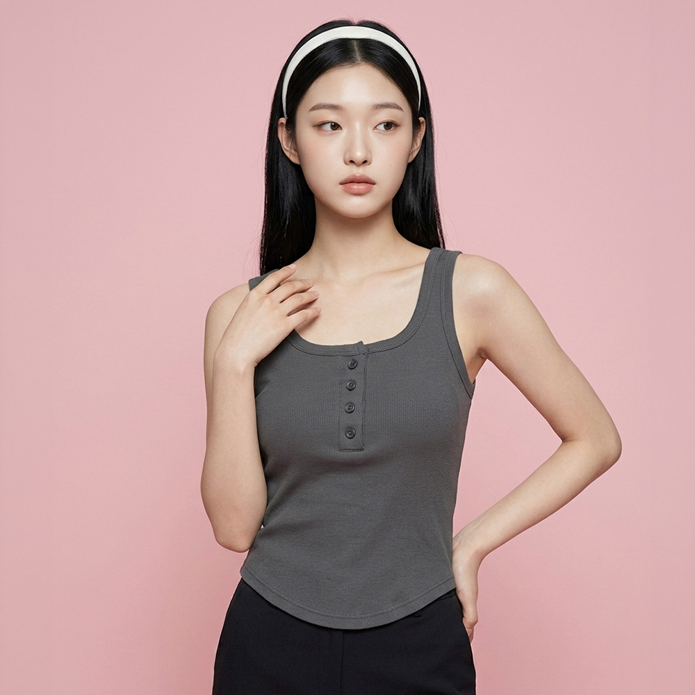 여성 노와이어 캡내장 기본 무지 슬리브리스 브라티 패션 헨리넥 캐미솔 - 상세 이미지 4