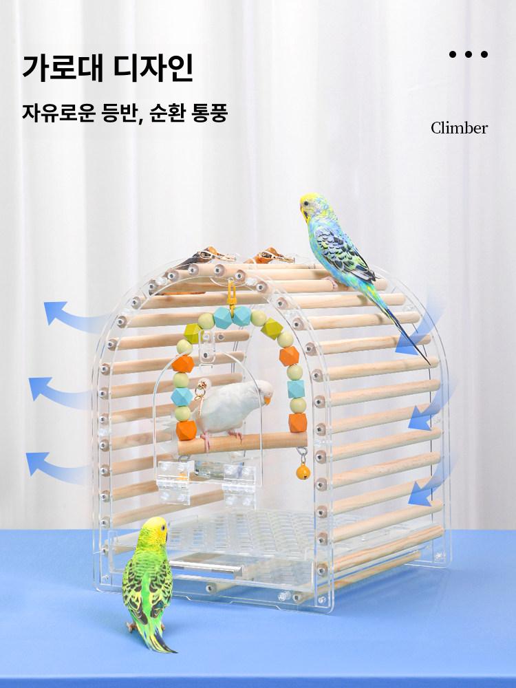 앵무새 이동장 새장 이동가방 아크릴 산책 소형 투명 대형 1개 시 증정 5개 사료통+물통+캔디 - 상세 이미지 2
