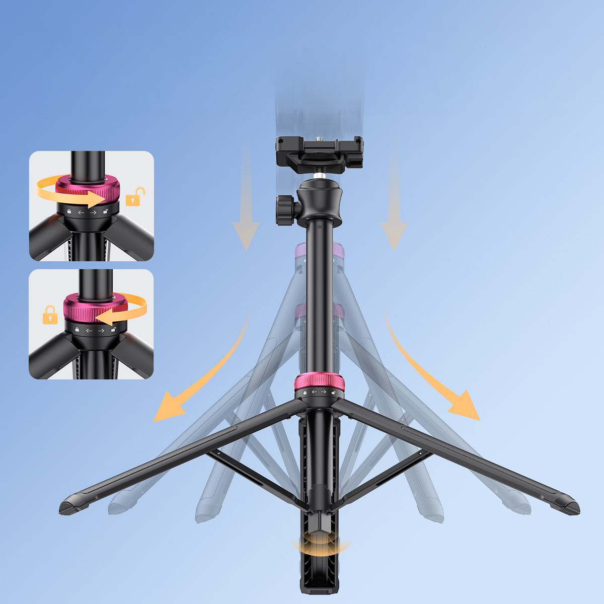 울란지 MT-44 6단 카메라 스마트폰 다용도 삼각대 셀카봉 블랙 - 상세 이미지 4