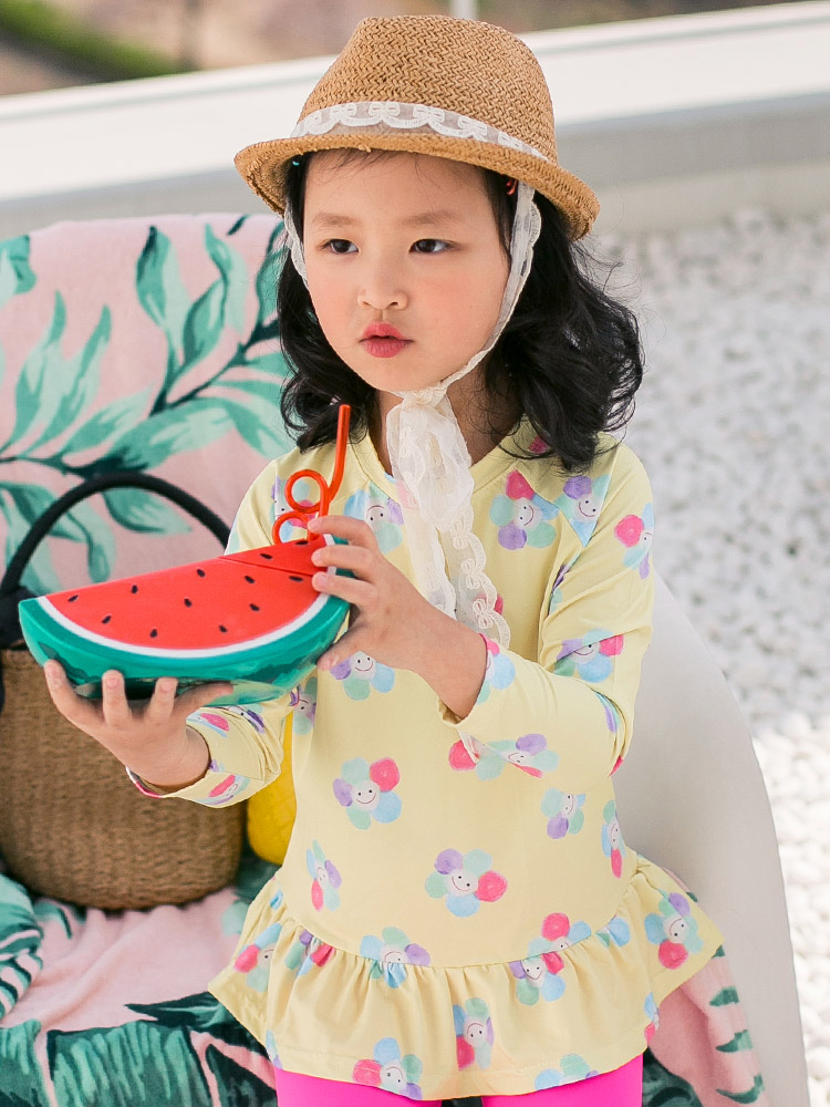 파스텔꽃래쉬가드 여아 아동 플라워 셔링 자매룩 쌍둥이룩 수영복 - 상품 이미지