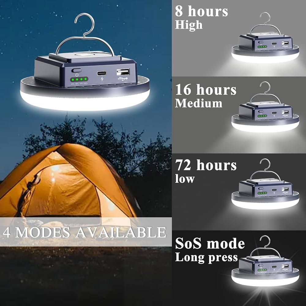 캠핑 조명 13200mAh 4500루멘 45W 휴대용 기어 정전 USB 실외 충전식 마그네틱 행잉 랜턴 비상 손전등 LED 캐노피 텐트 7200 mAh - 상세 이미지 3