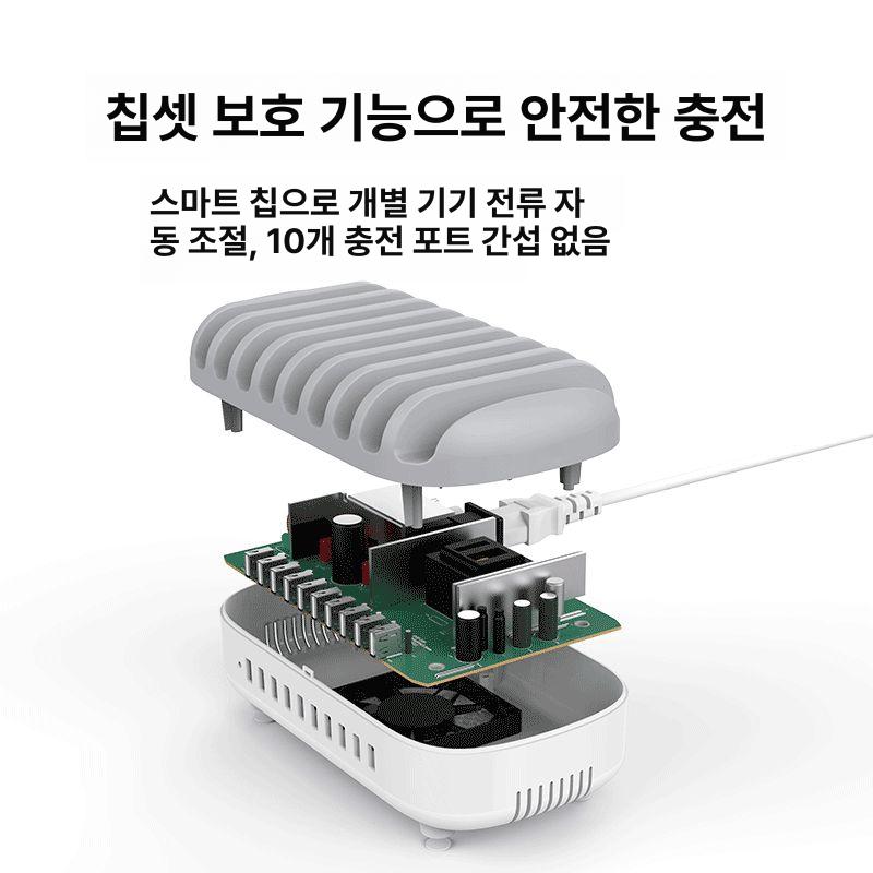 USB 충전기 10구 충전스테이션 급속충전 멀티포트 10포트 화이트 - 전문 충전기 - 상세 이미지 4