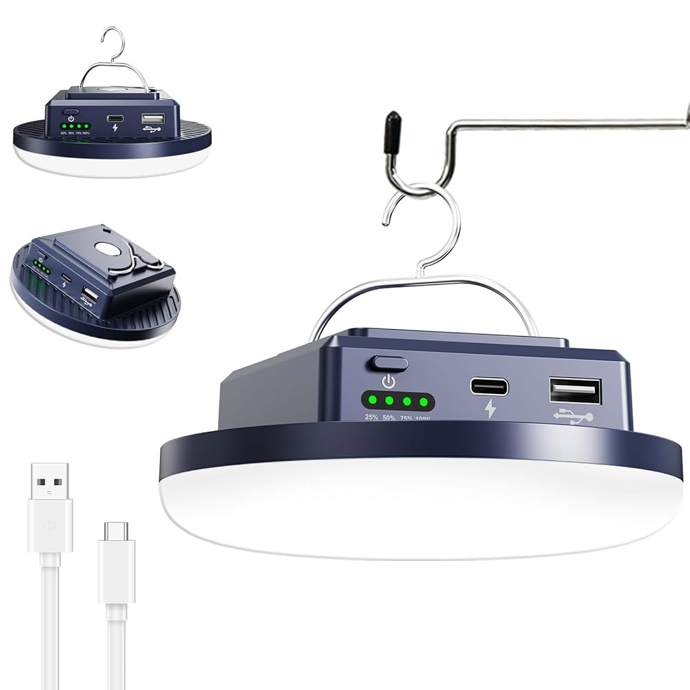 캠핑 조명 13200mAh 4500루멘 45W 휴대용 기어 정전 USB 실외 충전식 마그네틱 행잉 랜턴 비상 손전등 LED 캐노피 텐트 7200 mAh - 상품 이미지