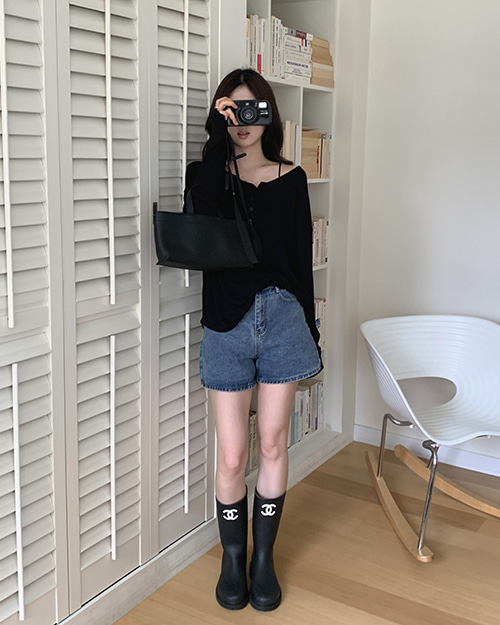 4943 후들후들 박시 루즈핏 단추 긴팔 티셔츠 봄 여름 - 상세 이미지 3