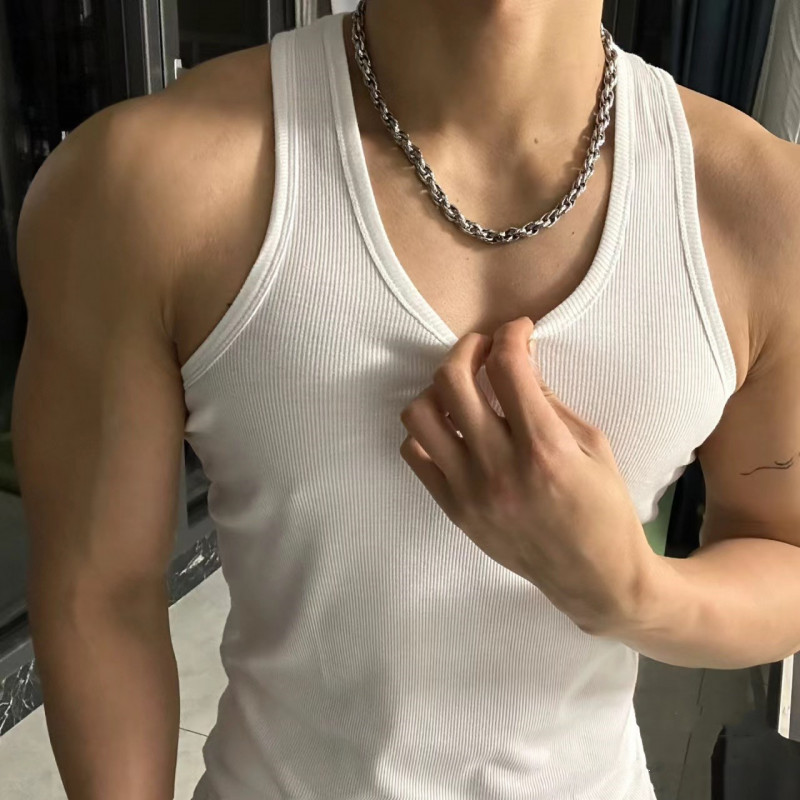 남성 헬스나시 슬림핏 운동용 골지 민소매 여름용 통기성 라운드넥 트레이닝 탱크탑 - 상세 이미지 3