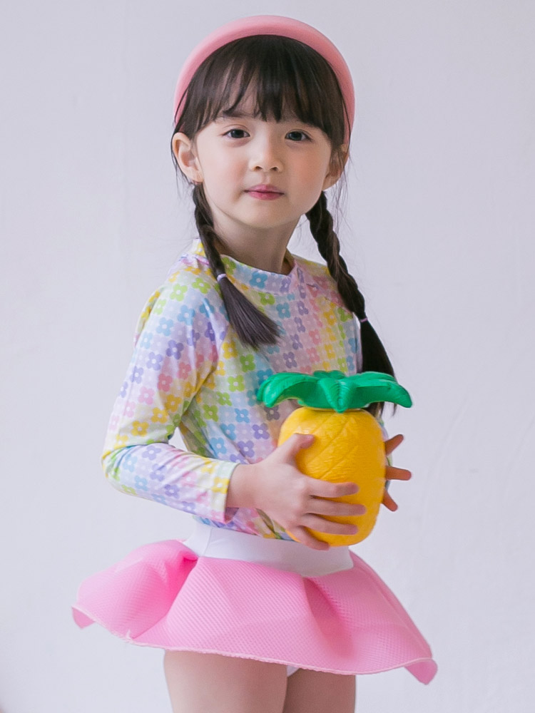 꽃스커트래쉬세트 여아 아동 매쉬 레인보우 자매룩 쌍둥이룩 수영복 상하세트 - 상세 이미지 2